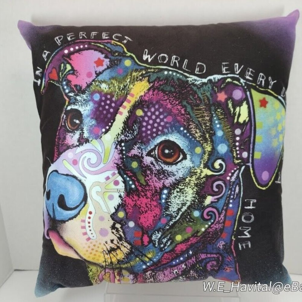 "In A Perfect World Every Dog Has a Home" Dean Russo Image Pitbull Throw Pillow